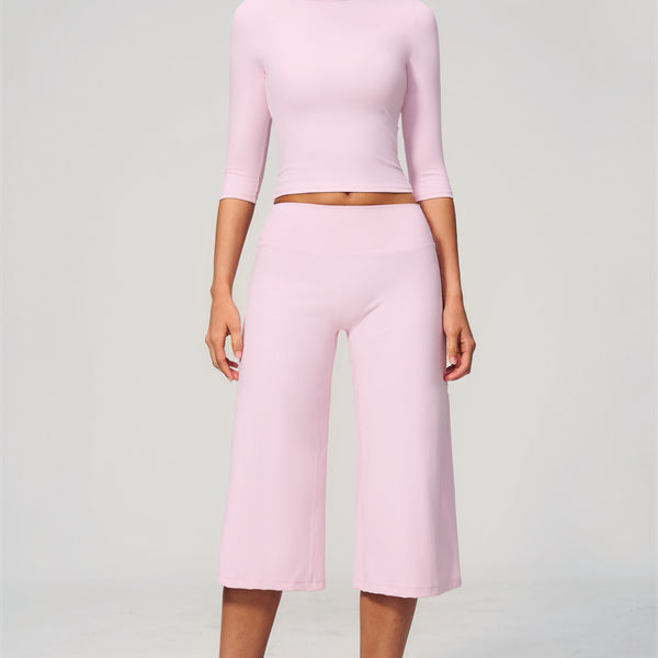The Natalia Half-Sleeve Top Wide-Leg Crop 2-Piece Set