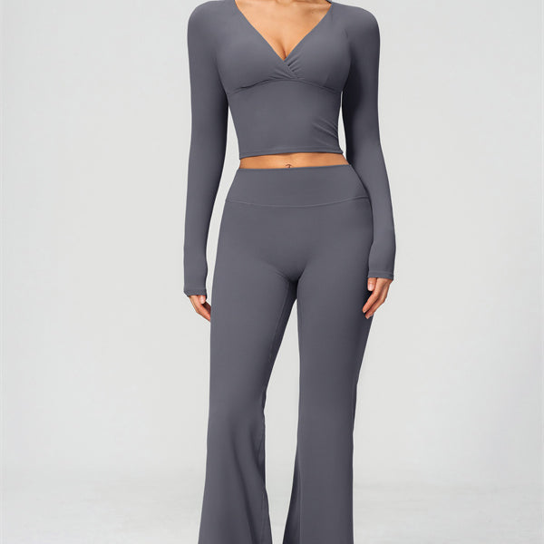 The Lox Long Sleeve Crop top Flared Leggings 2-Piece Set