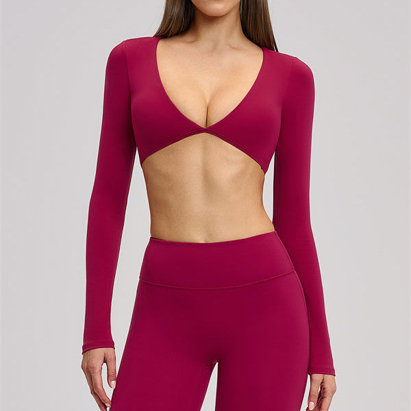 The Zestful Long Sleeve Crop Top Flared Leggings 2-Piece Set