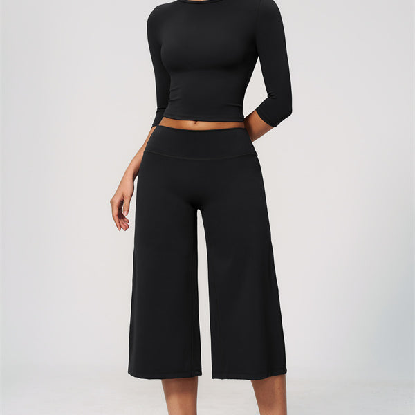 The Natalia Half-Sleeve Top Wide-Leg Crop 2-Piece Set