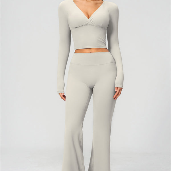 The Lox Long Sleeve Crop top Flared Leggings 2-Piece Set