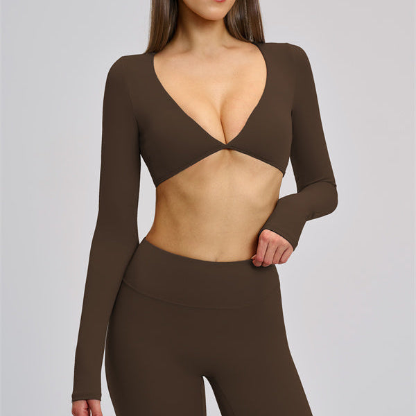 The Zestful Long Sleeve Crop Top Flared Leggings 2-Piece Set