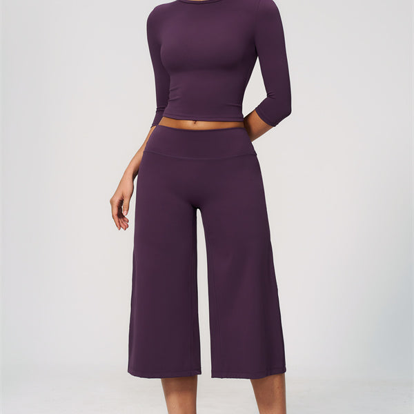 The Natalia Half-Sleeve Top Wide-Leg Crop 2-Piece Set