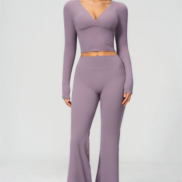 The Lox Long Sleeve Crop top Flared Leggings 2-Piece Set