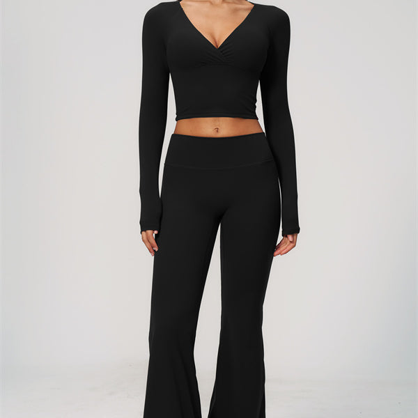 The Lox Long Sleeve Crop top Flared Leggings 2-Piece Set