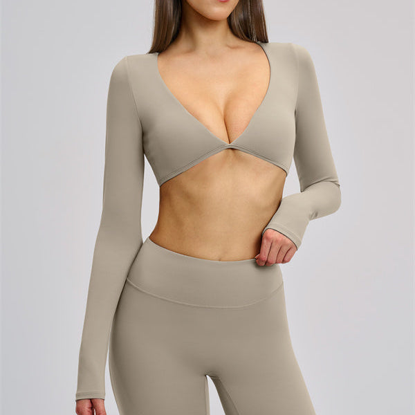 The Zestful Long Sleeve Crop Top Flared Leggings 2-Piece Set