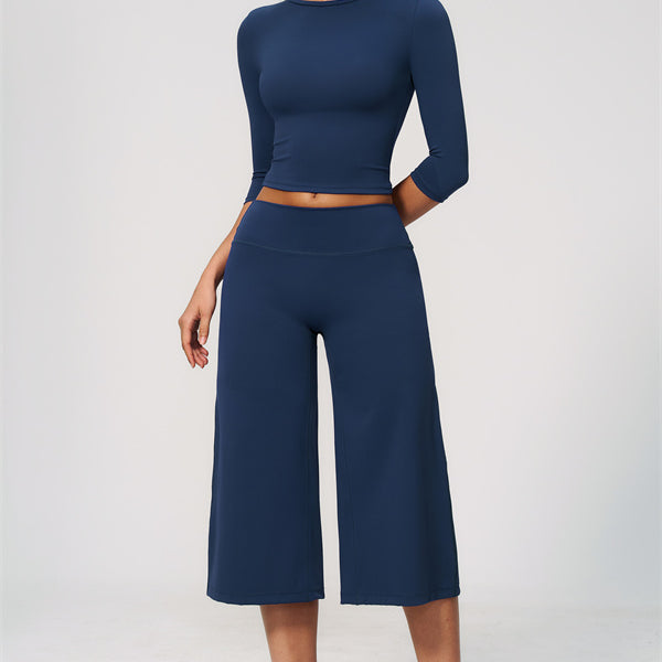The Natalia Half-Sleeve Top Wide-Leg Crop 2-Piece Set