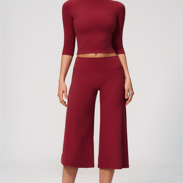 The Natalia Half-Sleeve Top Wide-Leg Crop 2-Piece Set