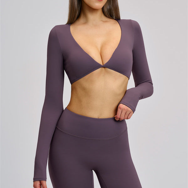 The Zestful Long Sleeve Crop Top Flared Leggings 2-Piece Set