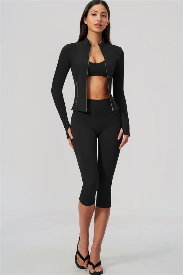 The Twirl Daring Jacket Sports Bra Capri Leggings 3-Piece Set