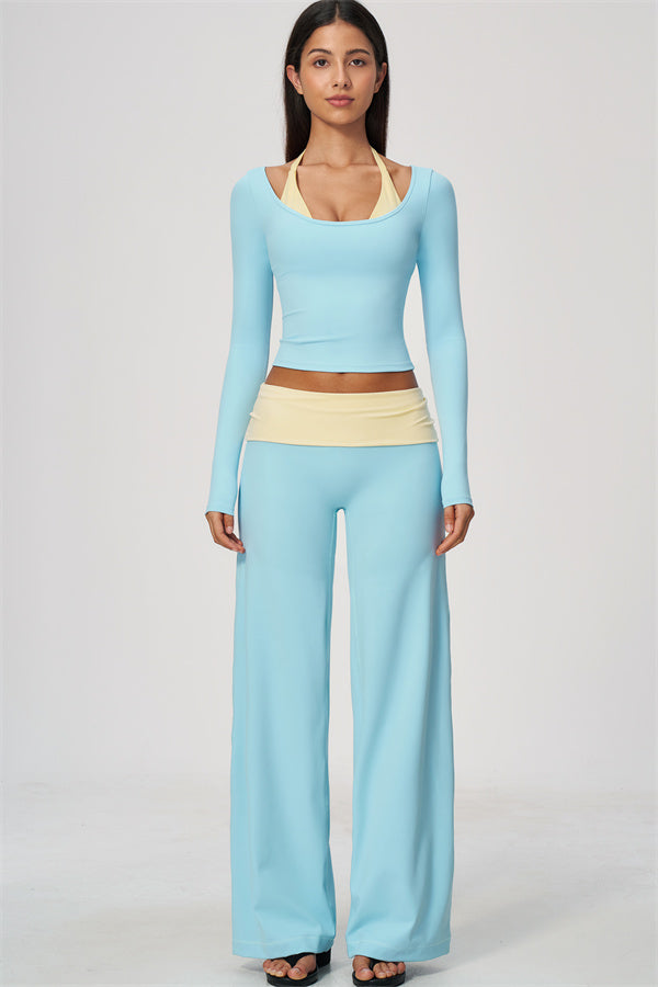 The Cascade Long Sleeve T-shirt Color-block Straight Leg Pants 2-Piece Set