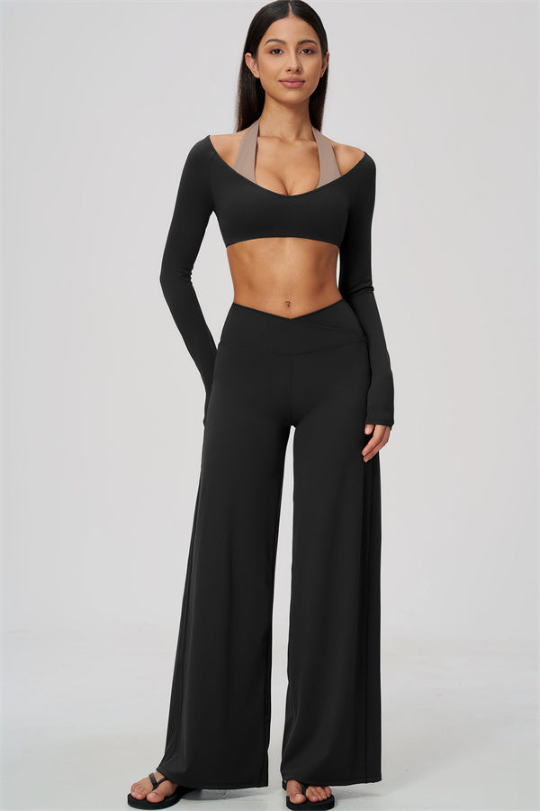 The Soiree Halter Crop Top Straight Leg Pants 2-Piece Set