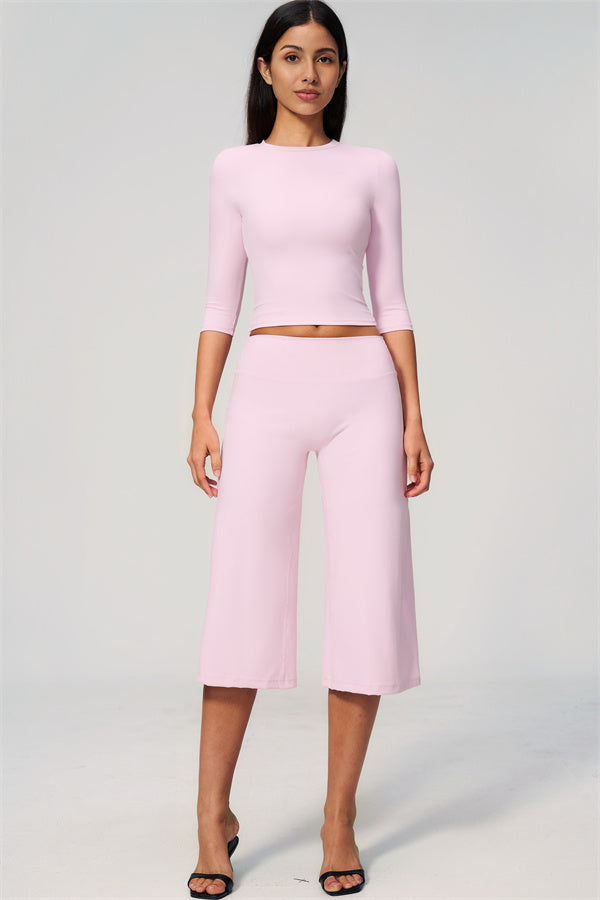 The Natalia Half-Sleeve Top Wide-Leg Crop 2-Piece Set