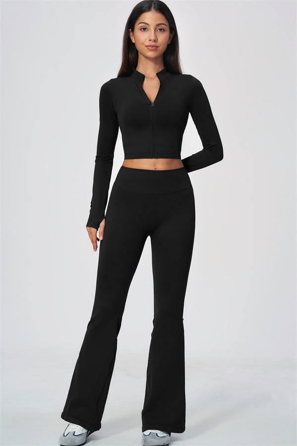 The Wanderlust Cropped Jacket Flared Leggings 2-Piece Set