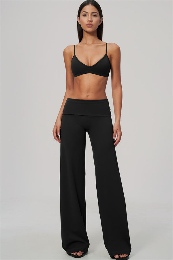 The Amity Sports Bra Straight Leg Pants Foldover Waist 2-Piece Set