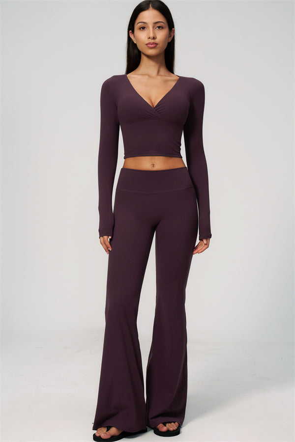 The Lox Long Sleeve Crop top Flared Leggings 2-Piece Set