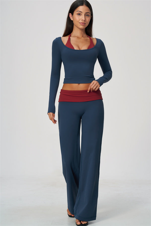 The Cascade Long Sleeve T-shirt Color-block Straight Leg Pants 2-Piece Set