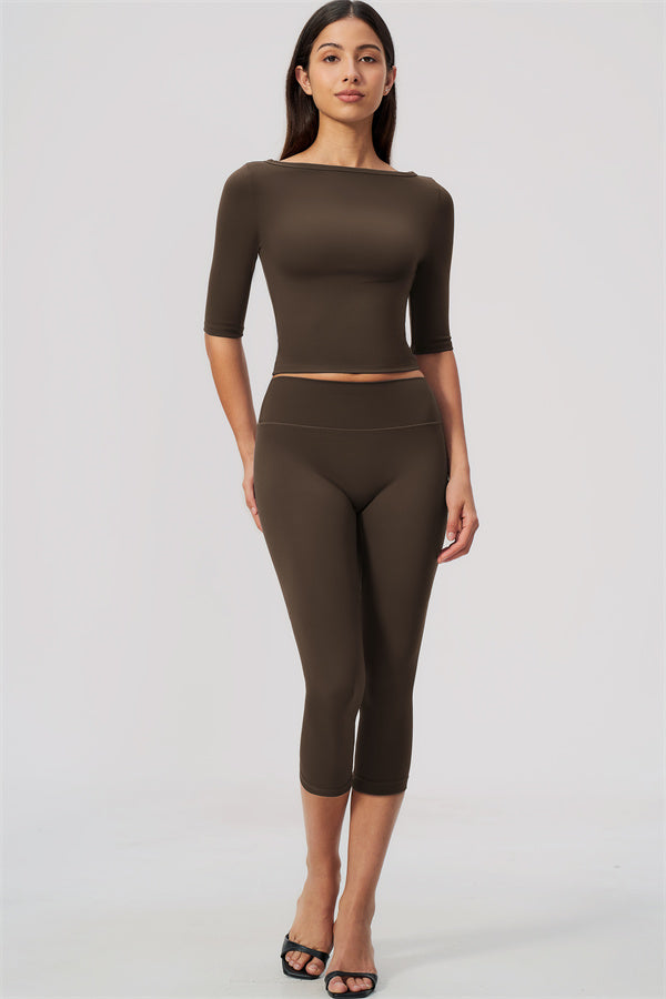 The Flow Motion Half-Sleeve T-Shirt Capri Leggings 2-Piece Set