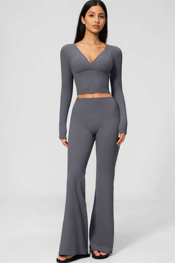 The Lox Long Sleeve Crop top Flared Leggings 2-Piece Set