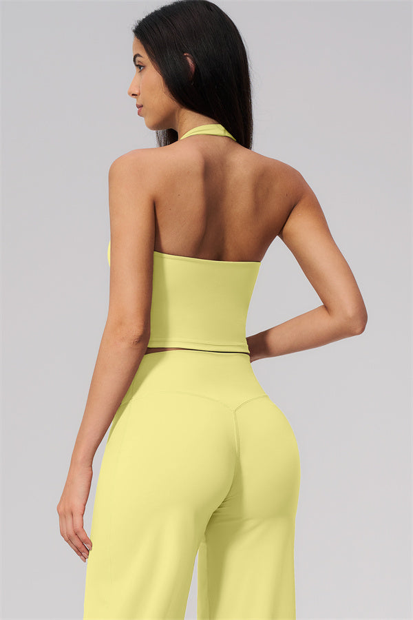 The Twirl Wide Strap Halter Crop Top Straight Leg Pants 2-Piece Set
