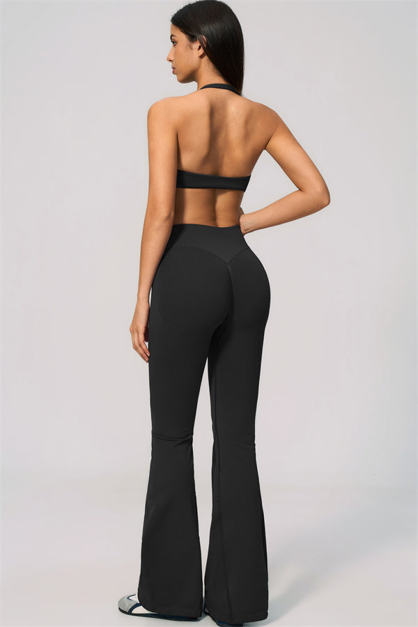 The Velvetine Halter Sports Bra Flared Leggings 2-Piece Set