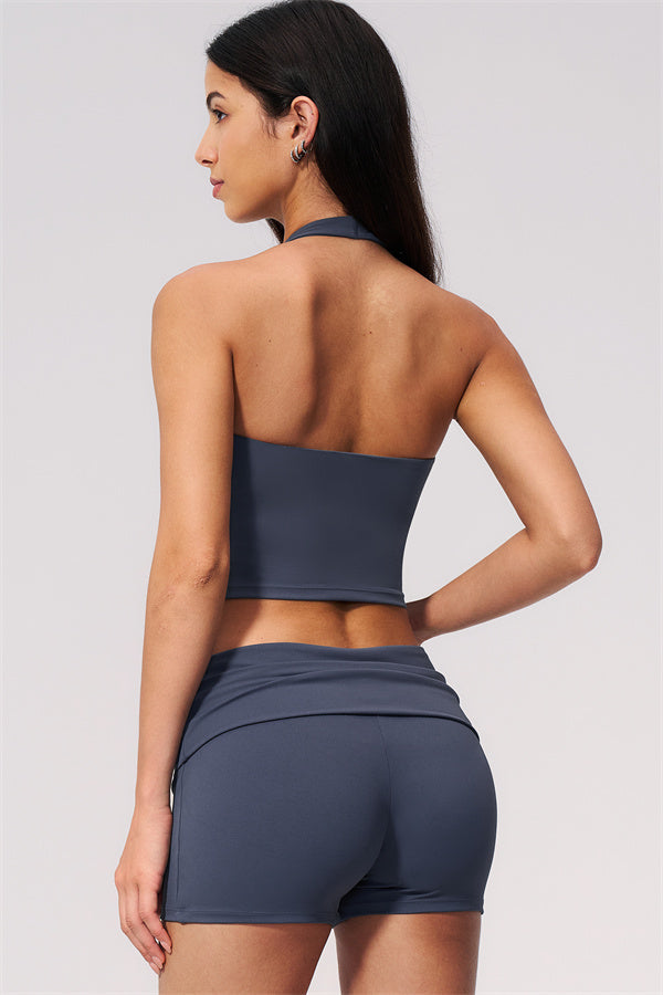 The Twirl Wide Strap Halter Crop Top Shorts 2-Piece Set