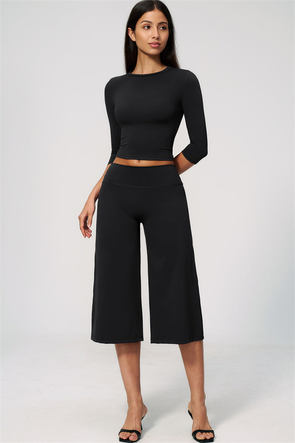 The Natalia Half-Sleeve Top Wide-Leg Crop 2-Piece Set