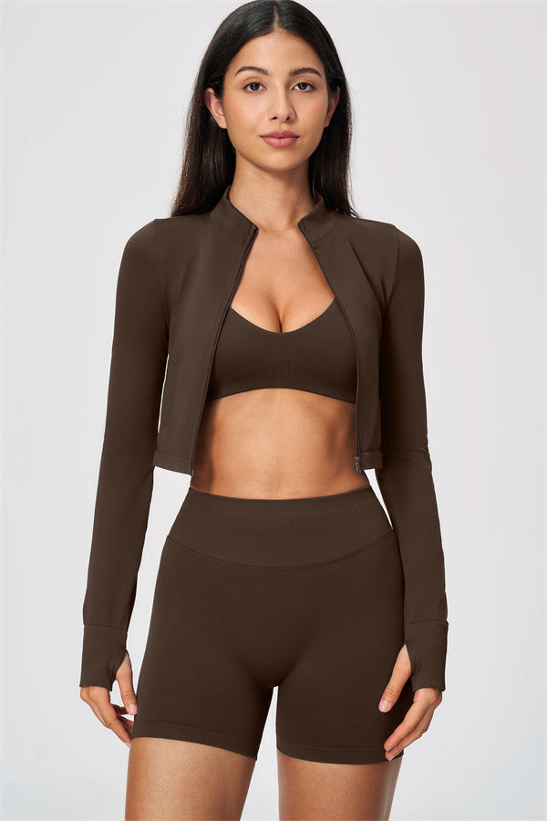 The Wanderlust Cropped Jacket Sports Bra Shorts 3-Piece Set