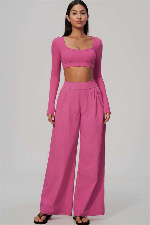 The Amity Long Sleeve Crop Top Wide-Leg Pants 2-Piece Set