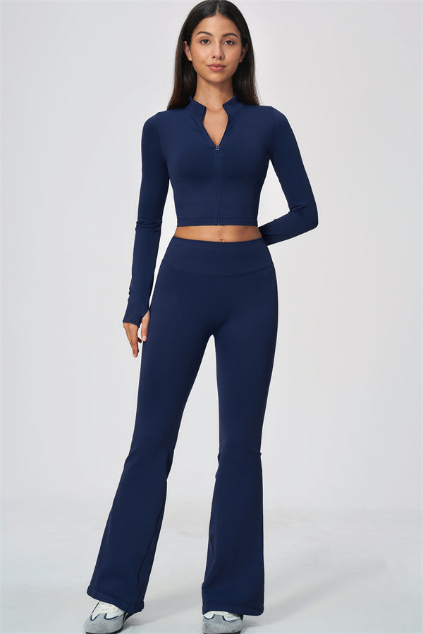 The Wanderlust Cropped Jacket Flared Leggings 2-Piece Set