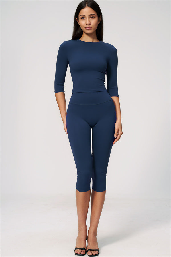 The Natalia Half-Sleeve Top Capri Leggings 2-Piece Set