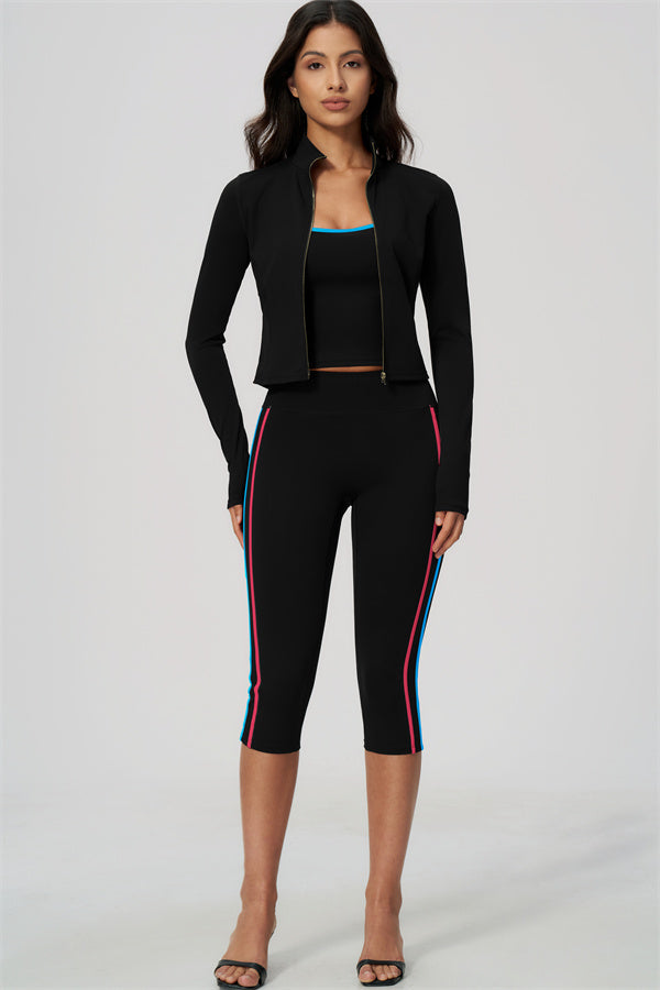 The Chisel Jacket Crop Top Capri Leggings 3-Piece Set