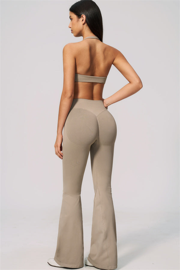 The Velvetine Halter Sports Bra Flared Leggings 2-Piece Set