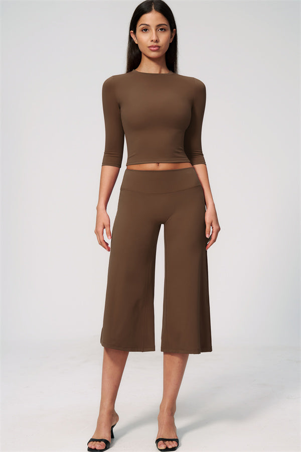 The Natalia Half-Sleeve Top Wide-Leg Crop 2-Piece Set