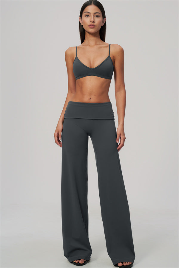 The Amity Sports Bra Straight Leg Pants Foldover Waist 2-Piece Set