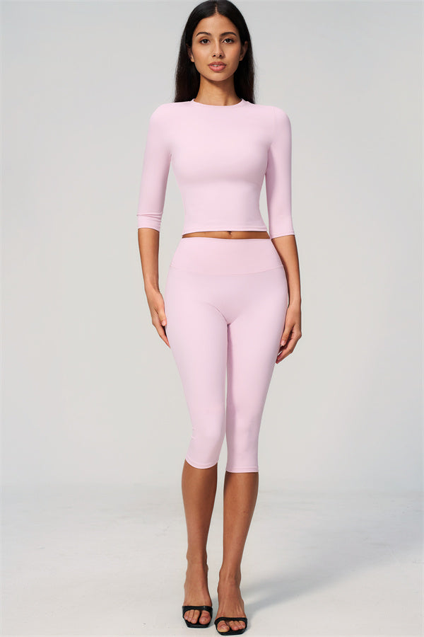 The Natalia Half-Sleeve Top Capri Leggings 2-Piece Set