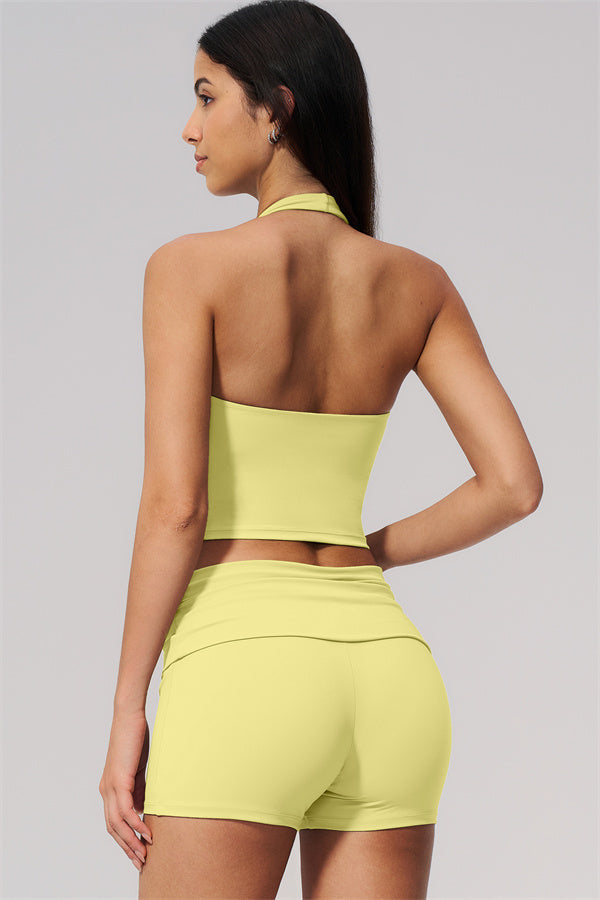 The Twirl Wide Strap Halter Crop Top Shorts 2-Piece Set
