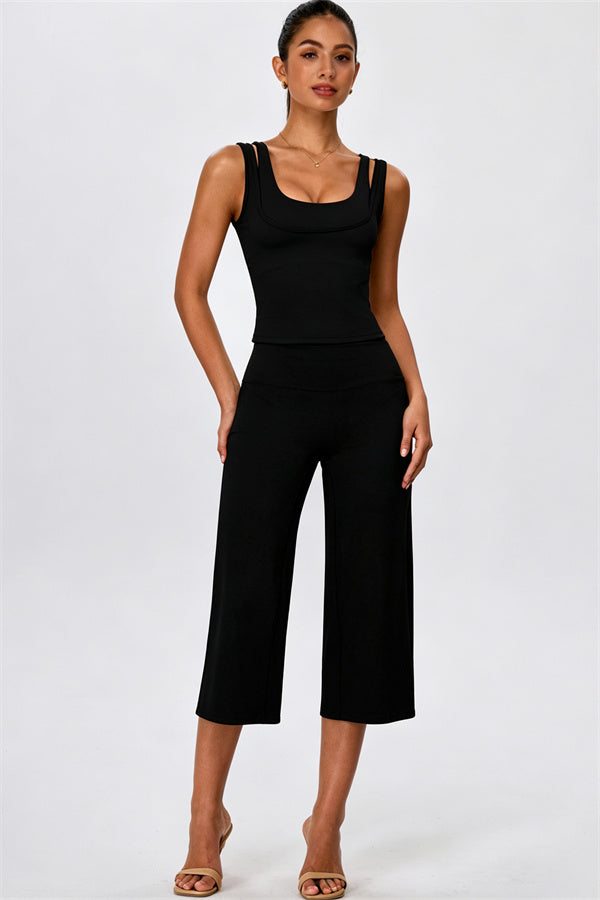The Energize Double Strap Tank Top Wide Leg Crop 2-Piece Set