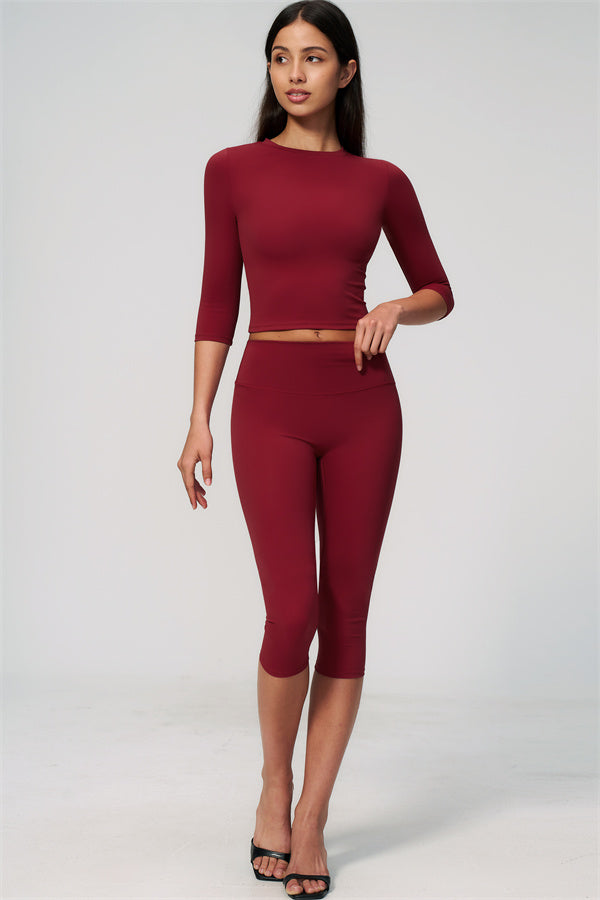 The Natalia Half-Sleeve Top Capri Leggings 2-Piece Set