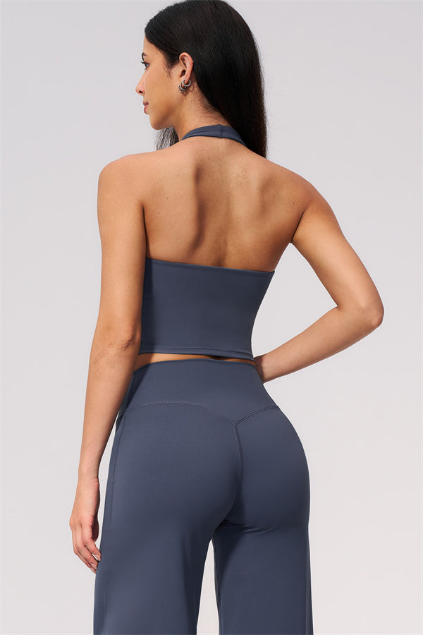 The Twirl Wide Strap Halter Crop Top Straight Leg Pants 2-Piece Set