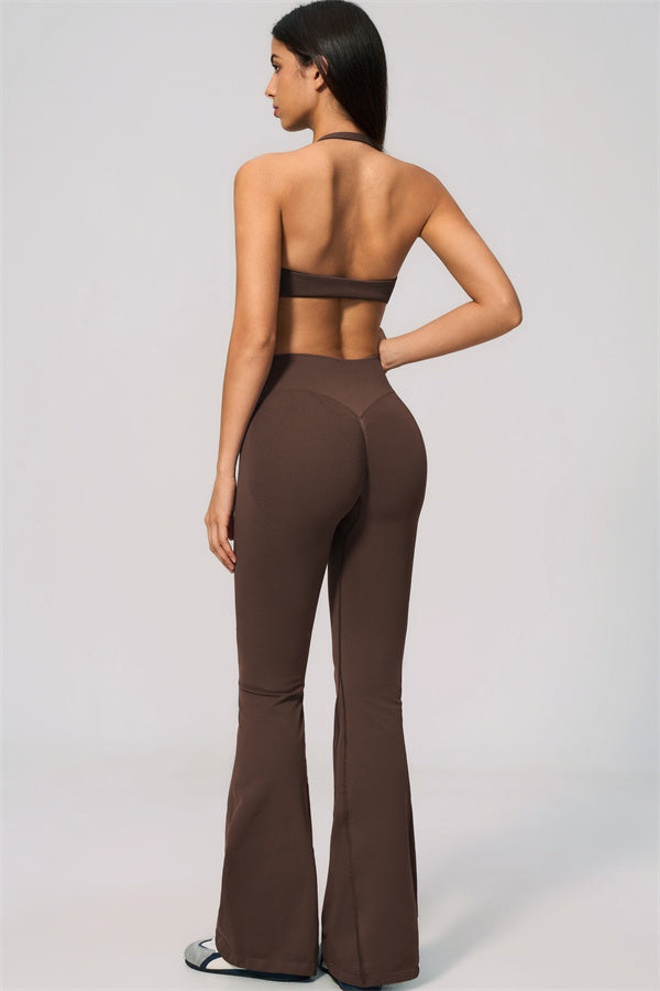 The Velvetine Halter Sports Bra Flared Leggings 2-Piece Set