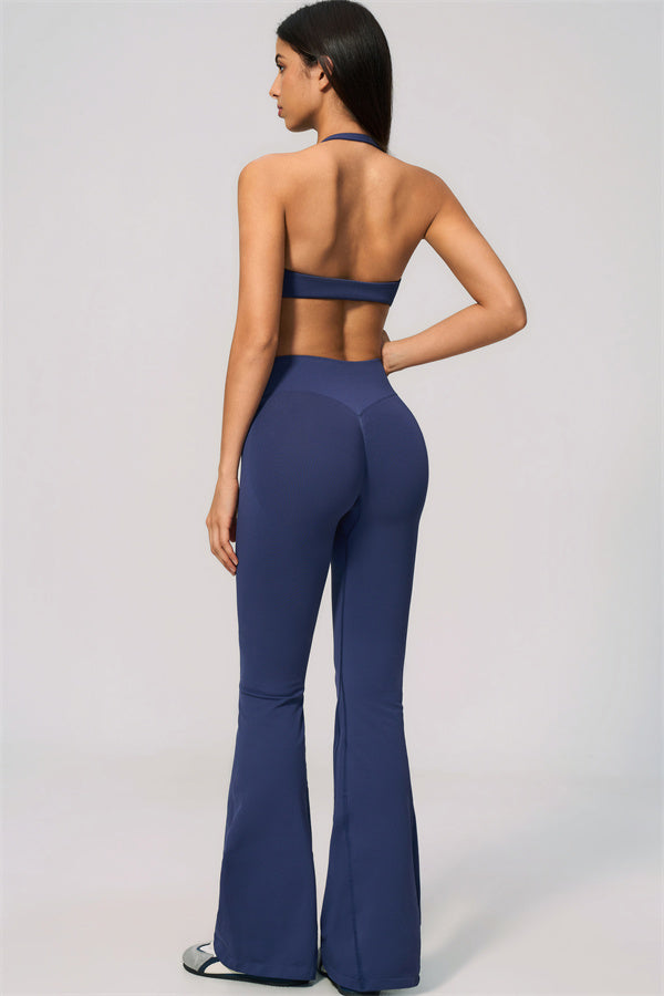 The Velvetine Halter Sports Bra Flared Leggings 2-Piece Set