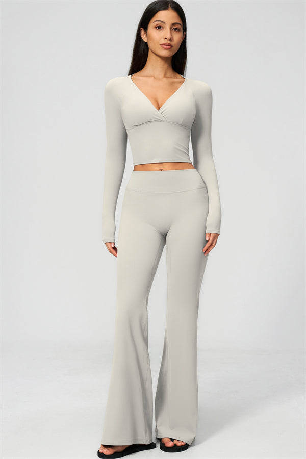 The Lox Long Sleeve Crop top Flared Leggings 2-Piece Set