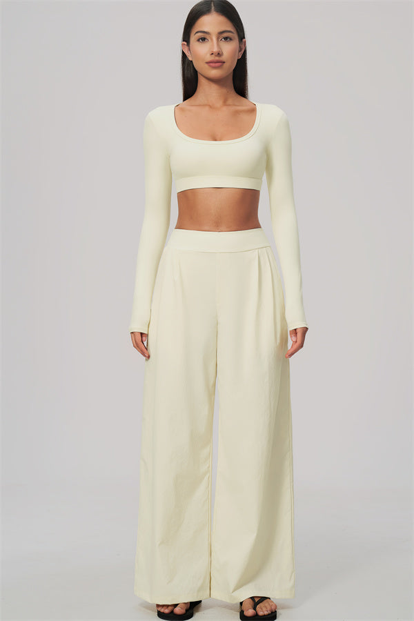The Amity Long Sleeve Crop Top Wide-Leg Pants 2-Piece Set
