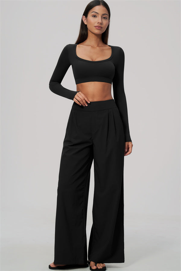 The Amity Long Sleeve Crop Top Wide-Leg Pants 2-Piece Set