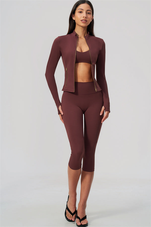 The Twirl Daring Jacket Sports Bra Capri Leggings 3-Piece Set
