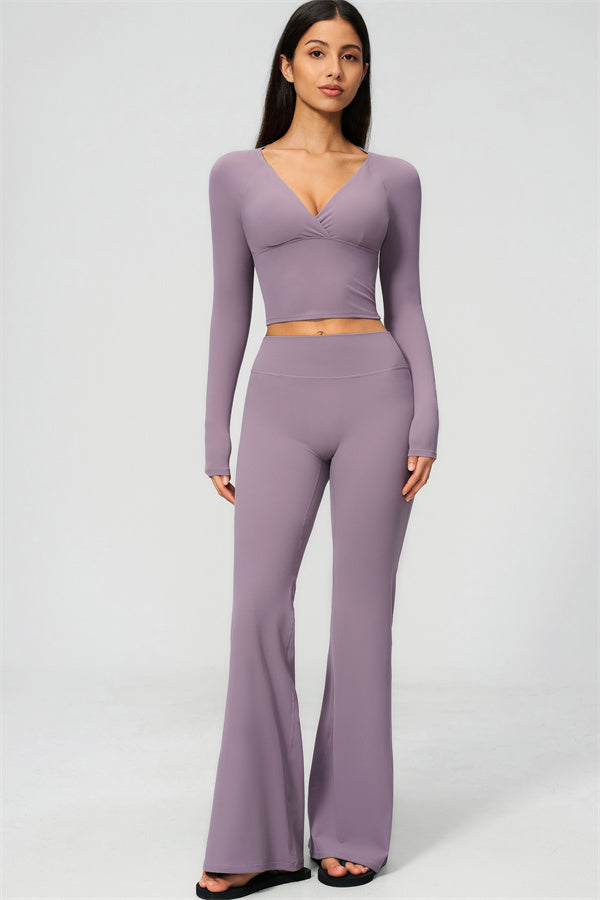 The Lox Long Sleeve Crop top Flared Leggings 2-Piece Set