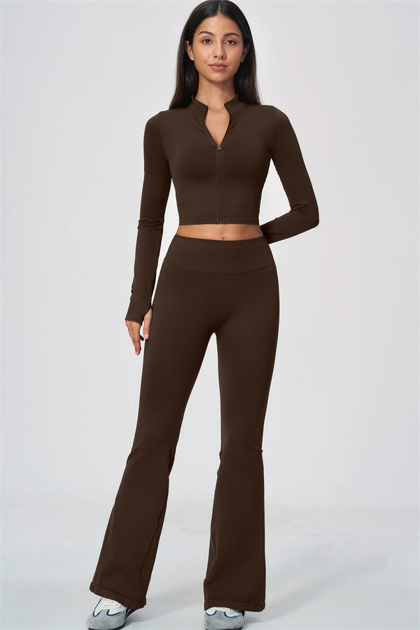 The Wanderlust Cropped Jacket Flared Leggings 2-Piece Set