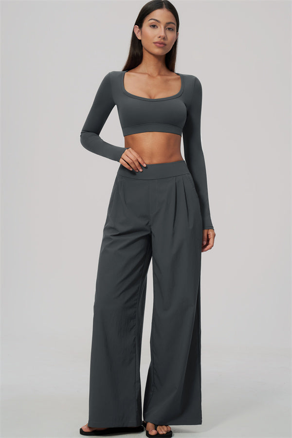 The Amity Long Sleeve Crop Top Wide-Leg Pants 2-Piece Set