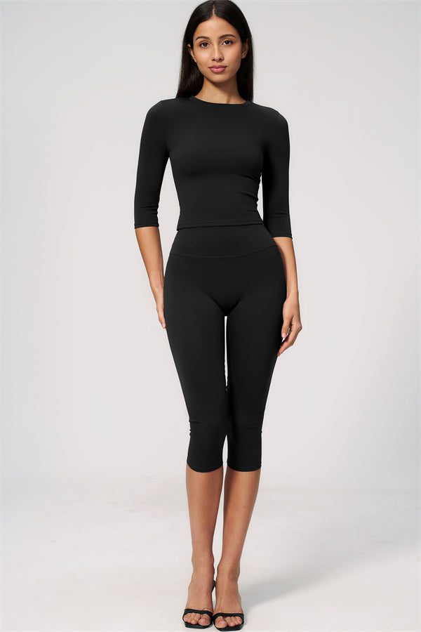 The Natalia Half-Sleeve Top Capri Leggings 2-Piece Set